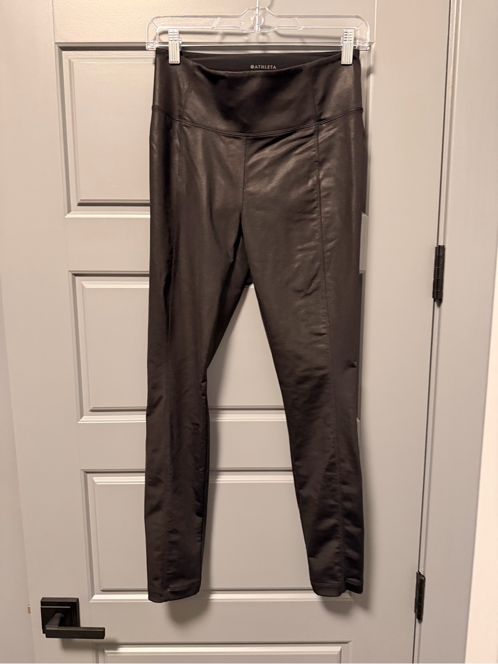Athleta Delancey Gleam Tight Black Faux Leather Women's Leggings SMALL